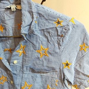 Madewell Blue Vertical Striped Star Cut-out Button Down Short Sleeve Shirt XS